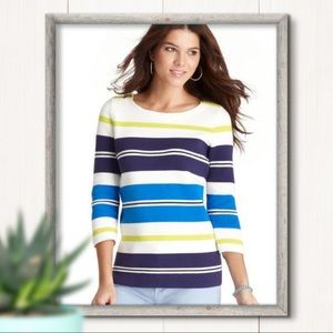 LOFT Striped Zip Shoulder Cotton Sweater Size XS